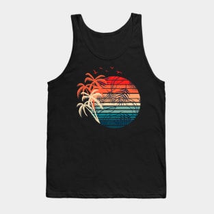 Retro Coconut Palm Trees Exotic Flowers Tropical Summer Tank Top